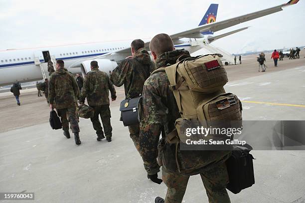 Contingent of approximately 240 soldiers of the German Bundeswehr board a plane for Turkey on January 20, 2013 in Berlin, Germany. German is...