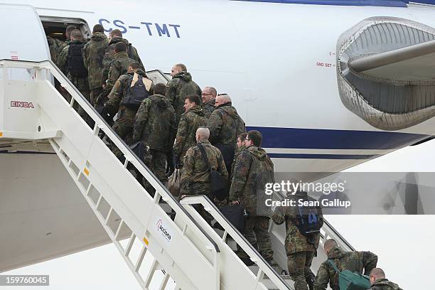 Contingent of approximately 240 soldiers of the German Bundeswehr board a plane for Turkey on January 20, 2013 in Berlin, Germany. German is...