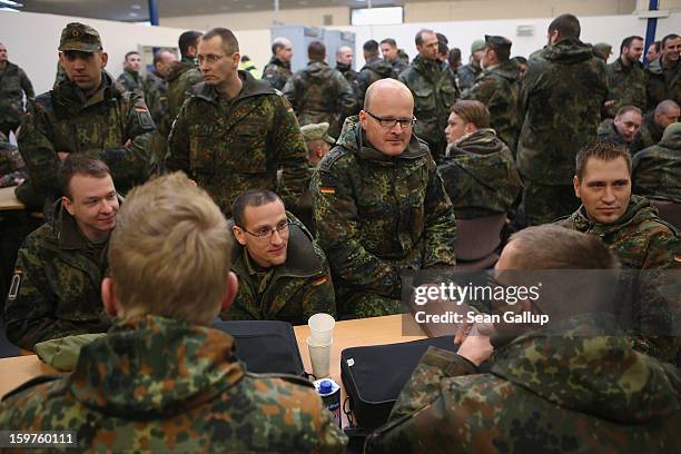 Contingent of approximately 240 soldiers of the German Bundeswehr gather to board a plane for Turkey on January 20, 2013 in Berlin, Germany. German...