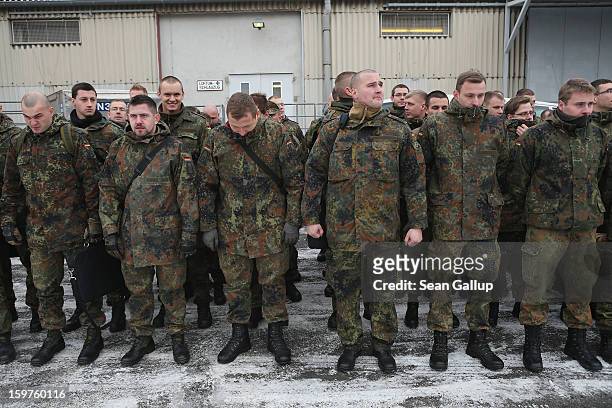 Contingent of approximately 240 soldiers of the German Bundeswehr prepare to board a plane for Turkey on January 20, 2013 in Berlin, Germany. German...