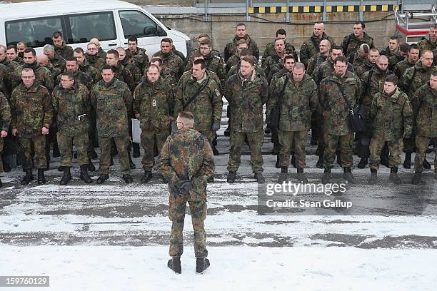 Contingent of approximately 240 soldiers of the German Bundeswehr prepare to board a plane for Turkey on January 20, 2013 in Berlin, Germany. German...