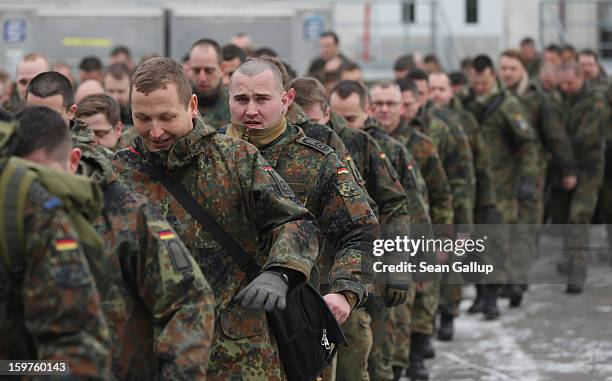 Contingent of approximately 240 soldiers of the German Bundeswehr prepare to board a plane for Turkey on January 20, 2013 in Berlin, Germany. German...