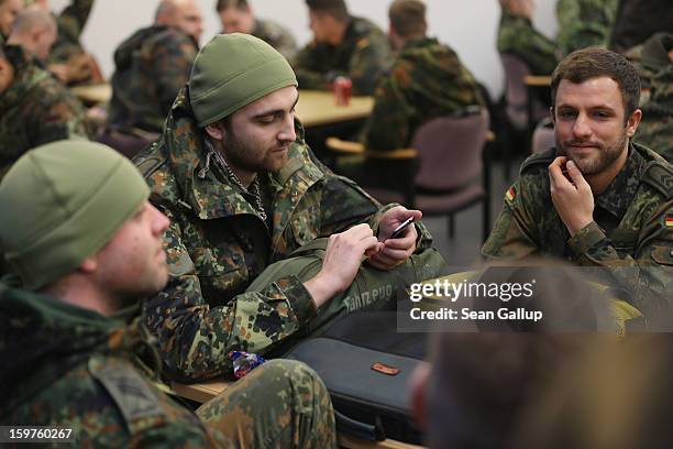 Contingent of approximately 240 soldiers of the German Bundeswehr gather to board a plane for Turkey on January 20, 2013 in Berlin, Germany. German...