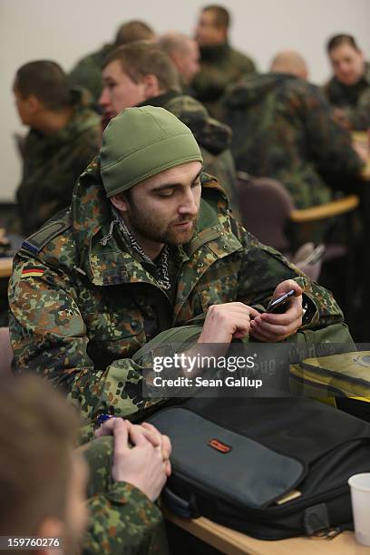 Contingent of approximately 240 soldiers of the German Bundeswehr gather to board a plane for Turkey on January 20, 2013 in Berlin, Germany. German...