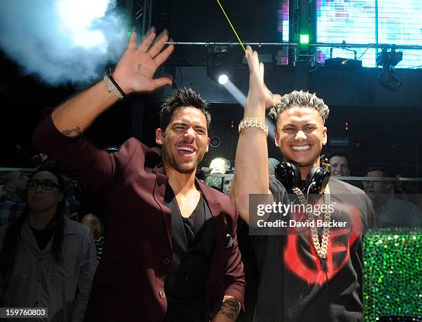 Television personalities Jason "JROC" Craig and DJ Paul "Pauly D" DelVecchio appear at Haze Nightclub at the Aria Resort & Casino at CityCenter on...