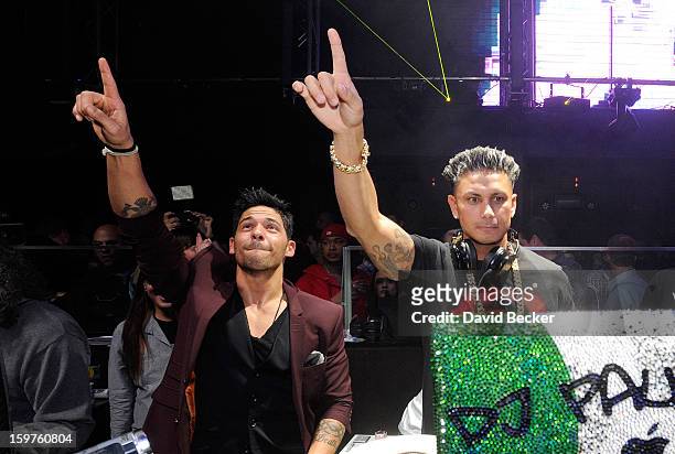Television personalities Jason "JROC" Craig and DJ Paul "Pauly D" DelVecchio appear at Haze Nightclub at the Aria Resort & Casino at CityCenter on...