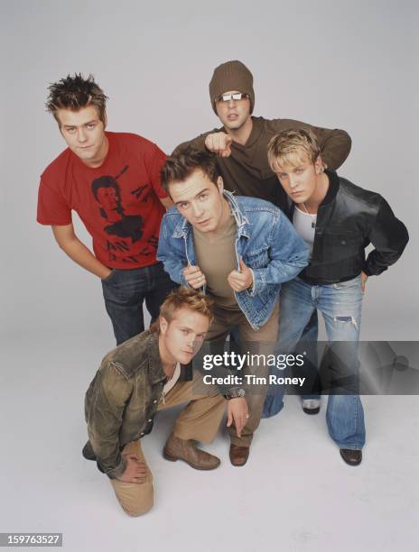 Irish boy band Westlife, circa 2002. They are Nicky Byrne, Kian Egan, Mark Feehily, Shane Filan and Brian McFadden.