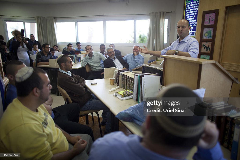 Naftali Bennett Of Right Wing Jewish Home Party Campaigns Ahead of The General Election