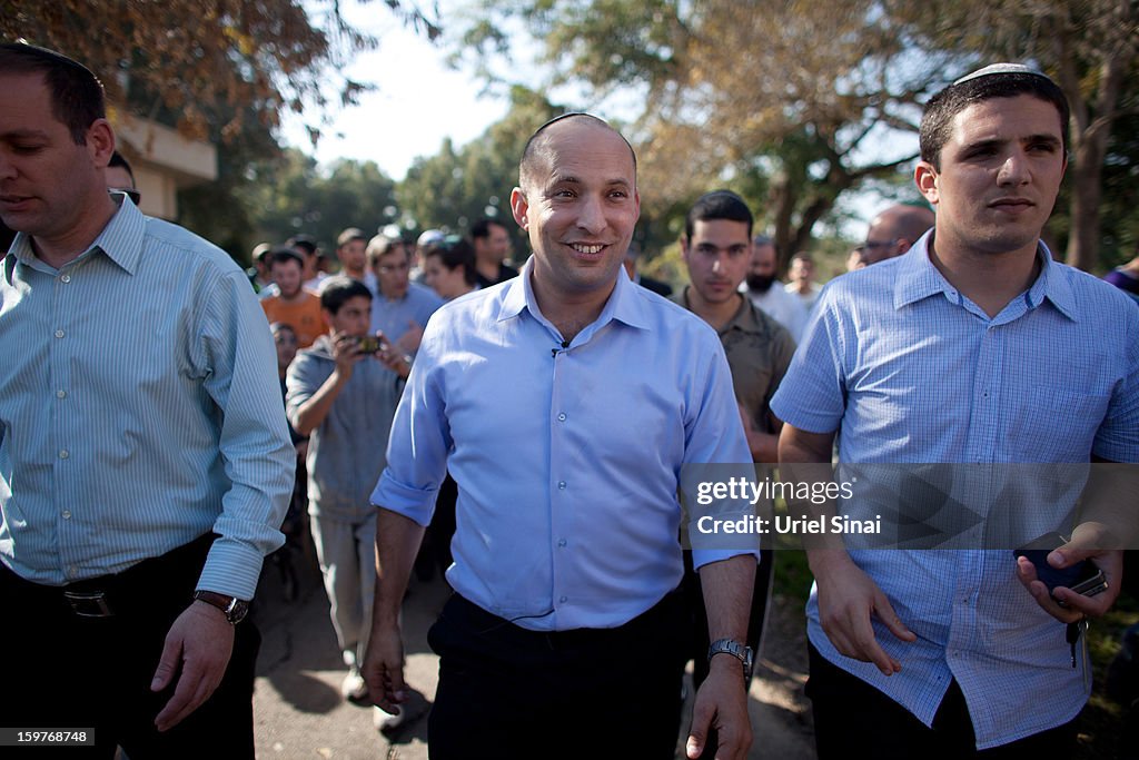 Naftali Bennett Of Right Wing Jewish Home Party Campaigns Ahead of The General Election