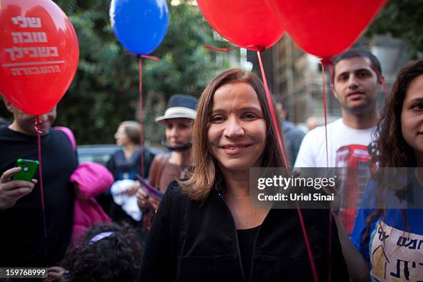 Israeli Labor party leader Shelly Yachimovich campaigns on January 20, 2013 in Tel Aviv, Israel. The Israeli general election will be held on January...