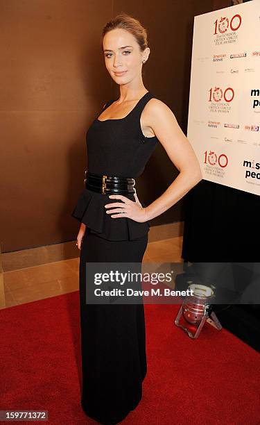 Actress Emily Blunt arrives at the London Critics Circle Film Awards at the May Fair Hotel on January 20, 2013 in London, England.