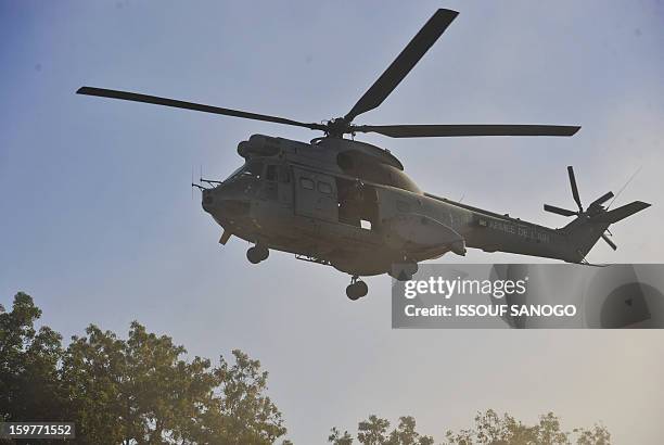 French helicopter lands near the city of Niono, on January 20, 2013. French Defence Minister Jean-Yves Le Drian said today that the goal of France's...