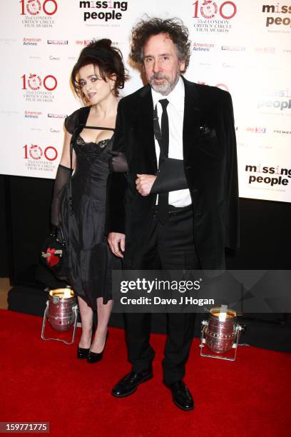 Helena Bonham Carter and Tim Burton attend The London Film Critics Circle Film Awards 2013 at The Mayfair Hotel on January 20, 2013 in London,...