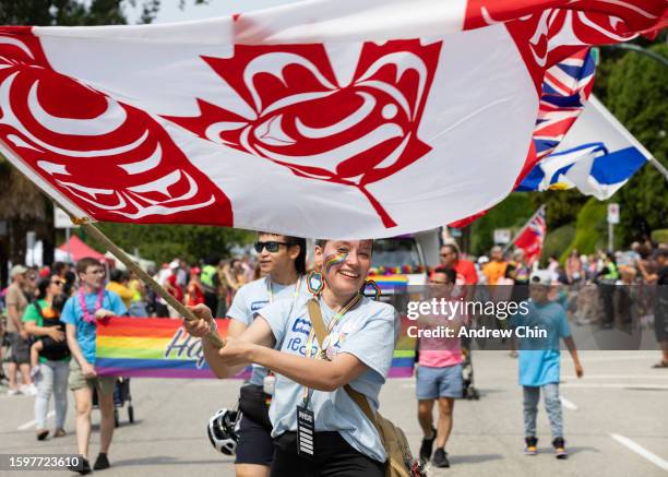 Participants attend the Vancouver Pride Parade on August 06, 2023 in Vancouver, British Columbia, Canada.