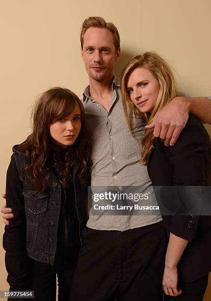 Actors Ellen Page, Alexander Skarsgard and Brit Marling pose for a portrait during the 2013 Sundance Film Festival at the Getty Images Portrait...