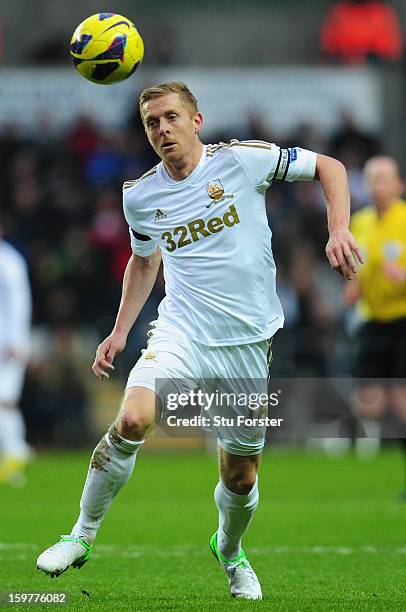Swansea player Gary Monk in action during the Barclays Premier League match between Swansea City and Stoke City at Liberty Stadium on January 19,...