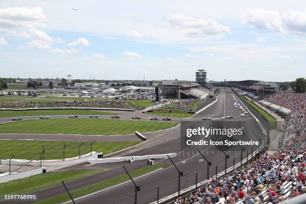 Wide angle generic view of the front straightaway and turns 1 and 2 during the NASCAR Cup Series Verizon 200 at the Brickyard on August 13 at the...