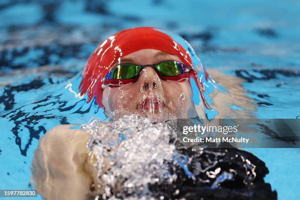 Blythe Klinsman of Team England competes in the Women's 100m Backstroke Final on day two of the 2023 Youth Commonwealth Games at National Aquatic...