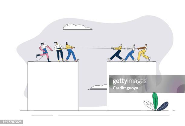 men's and ladies' tug of war. - tug of war stock illustrations