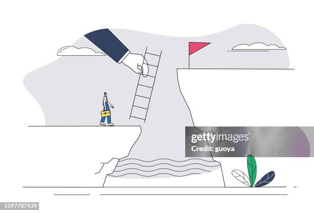 giants use ladders to help white collars climb up targets. - hand reaching forward stock illustrations