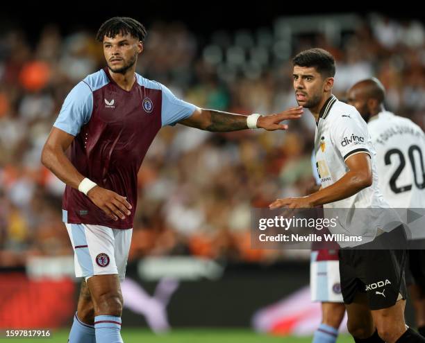 Tyrone Mings of Aston Villa in action during a Pre Season Friendly match between Valencia CF and Aston Villa at Estadio Mestalla on August 05, 2023...