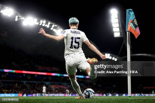 Megan Rapinoe of The United States takes a corner-kick during the FIFA Women's World Cup Australia & New Zealand 2023 Round of 16 match between...