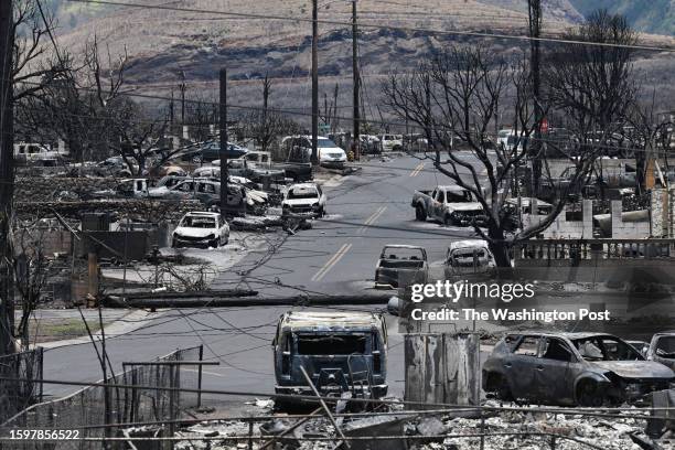 Lahaina, HIFire damage is seen on Saturday August 12, 2023 in Lahaina, HI. The death toll continues to rise for the fires on Maui.