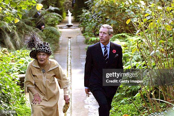 Britain's Prince Charles pays a visit to Lady Susana Walton, widow of famed British composer Sir William Walton, on the volcanic island where the...