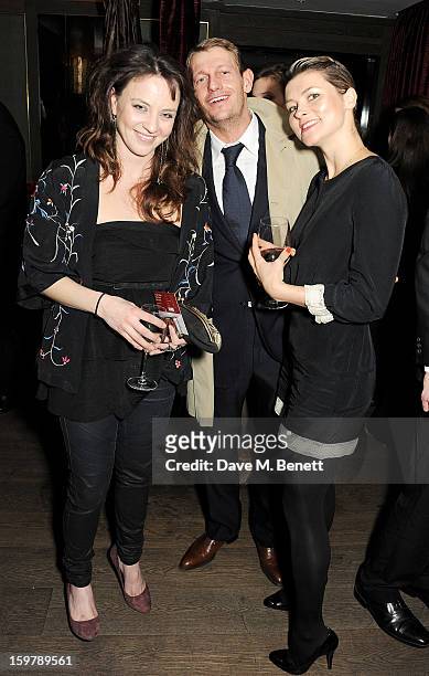 Ania Sowinski, Leo Gregory and Holly Davidson attend an after party following the London Critics Circle Film Awards at Quince Restaurant, The May...