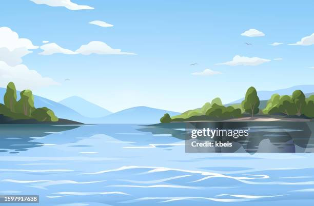 ilustrações de stock, clip art, desenhos animados e ícones de lake scene - lagoa