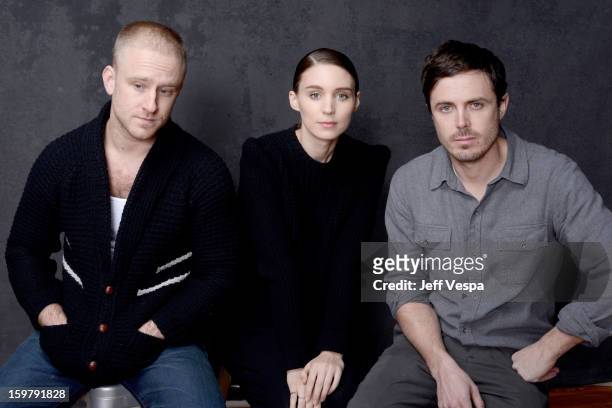 Actors Ben Foster, Rooney Mara, and Casey Affleck pose for a portrait during the 2013 Sundance Film Festival at the WireImage Portrait Studio at...