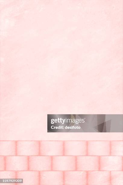 vertical blank empty faded smudged rough light pink peach or rose colored vector divided background, one part plain and other border striped with rectangle blocks three dimensional pattern - brick wall texture stock illustrations