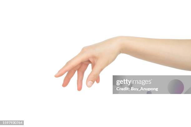 cropped shot of woman hand with giving gesture isolated with white background. - forearm stock pictures, royalty-free photos & images