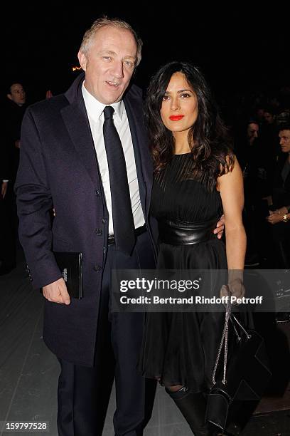 Francois-Henri Pinault and Salma Hayek attend the Saint Laurent Men Autumn / Winter 2013 show at Grand Palais as part of Paris Fashion Week on...