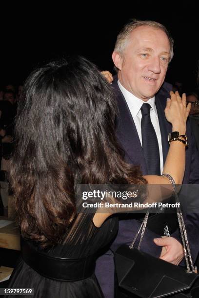 Francois-Henri Pinault and Salma Hayek attend the Saint Laurent Men Autumn / Winter 2013 show at Grand Palais as part of Paris Fashion Week on...