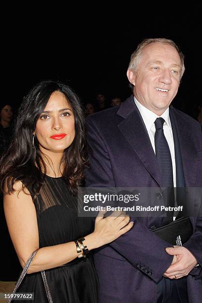 Francois-Henri Pinault and Salma Hayek attend the Saint Laurent Men Autumn / Winter 2013 show at Grand Palais as part of Paris Fashion Week on...