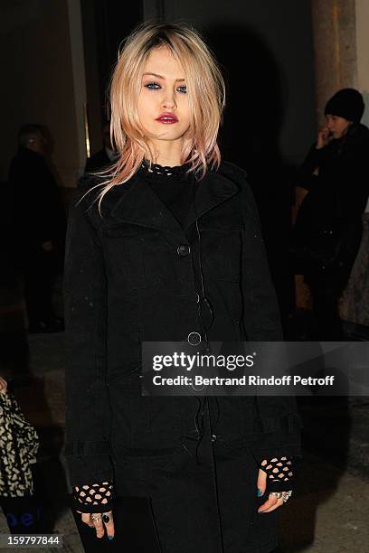 Charlotte Free attends the Saint Laurent Men Autumn / Winter 2013 show at Grand Palais as part of Paris Fashion Week on January 20, 2013 in Paris,...