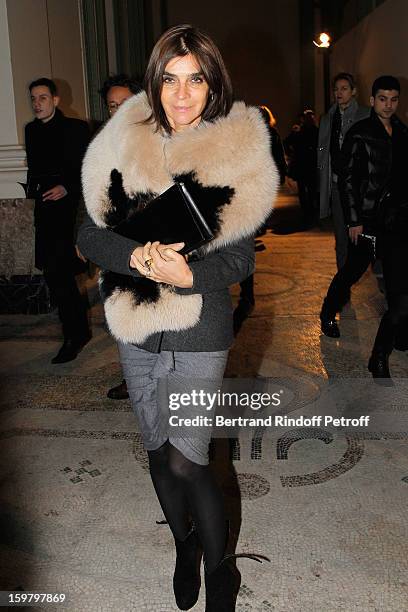 Carine Roitfeld attends the Saint Laurent Men Autumn / Winter 2013 show at Grand Palais as part of Paris Fashion Week on January 20, 2013 in Paris,...