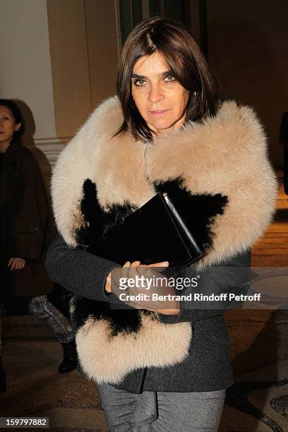 Carine Roitfeld attends the Saint Laurent Men Autumn / Winter 2013 show at Grand Palais as part of Paris Fashion Week on January 20, 2013 in Paris,...