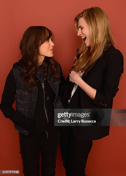 Actresses Ellen Page and Brit Marling pose for a portrait during the 2013 Sundance Film Festival at the Getty Images Portrait Studio at Village at...