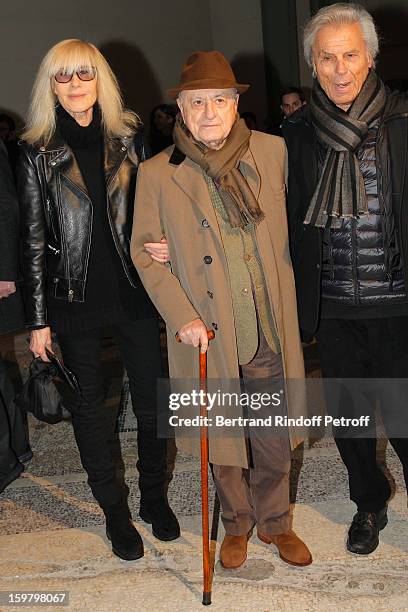 Betty Catroux, Pierre Berge and Francois Catroux attend the Saint Laurent Men Autumn / Winter 2013 show at Grand Palais as part of Paris Fashion Week...