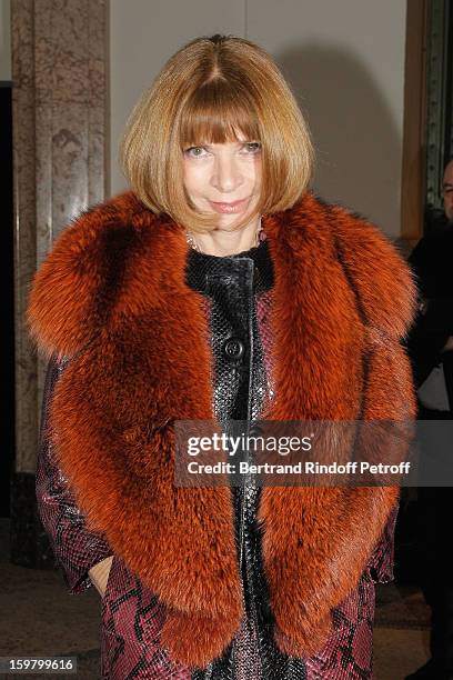 Anna Wintour attends the Saint Laurent Men Autumn / Winter 2013 show at Grand Palais as part of Paris Fashion Week on January 20, 2013 in Paris,...