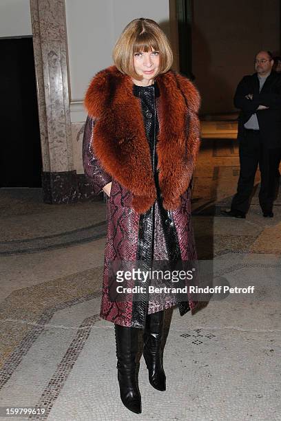 Anna Wintour attends the Saint Laurent Men Autumn / Winter 2013 show at Grand Palais as part of Paris Fashion Week on January 20, 2013 in Paris,...
