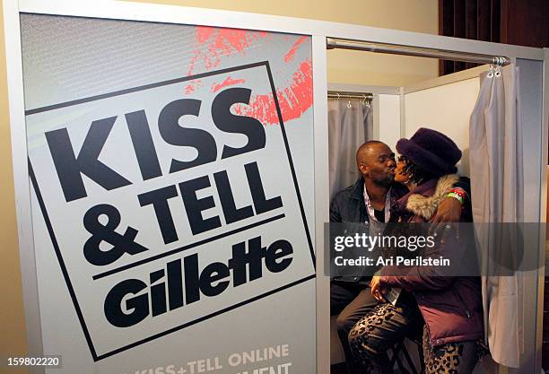 Guests attend Day 1 of Gillette Ask Couples at Sundance to "Kiss & Tell" if They Prefer Stubble or Smooth Shaven on January 18, 2013 in Park City,...