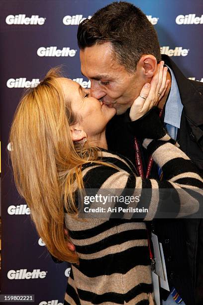 Guests attend Day 1 of Gillette Ask Couples at Sundance to "Kiss & Tell" if They Prefer Stubble or Smooth Shaven on January 18, 2013 in Park City,...