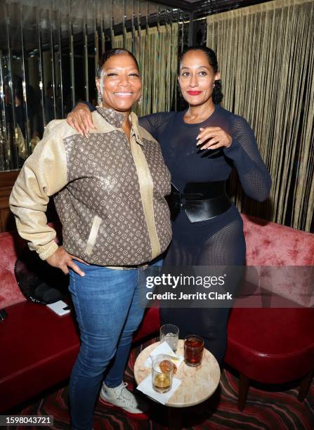 Queen Latifah and Tracee Ellis Ross attend the Hall Of Fame Induction Celebration for Dwyane Wade at Chateau Marmont's Bar Marmont on August 06, 2023...