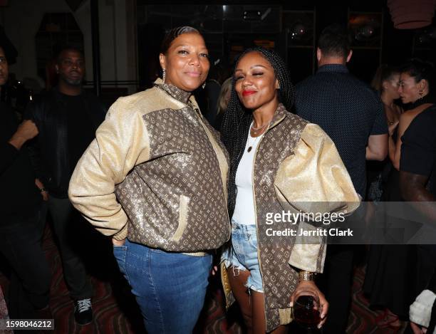 Queen Latifah and Eboni Nichols attend the Hall Of Fame Induction Celebration for Dwyane Wade at Chateau Marmont's Bar Marmont on August 06, 2023 in...