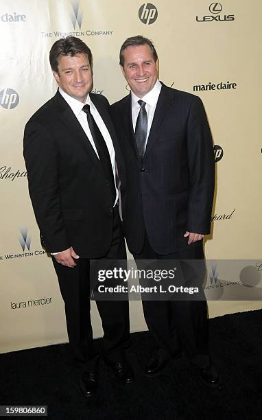 Actor Nathan Fillion and brother Jeff Fillion arrive for the Weinstein Company's 2013 Golden Globe Awards After Party - Arrivals on January 13, 2013...