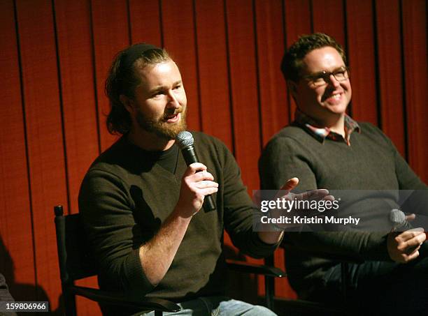 Sound Editors Erik Aadahl and Will Files speak onstage during the Dolby Laboratories Presentation at Holiday Village Cinema VI during the 2013...