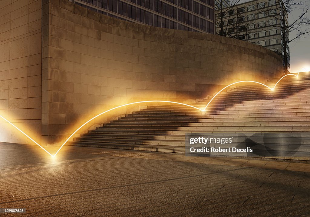 Ligh trail bouncing down steps.